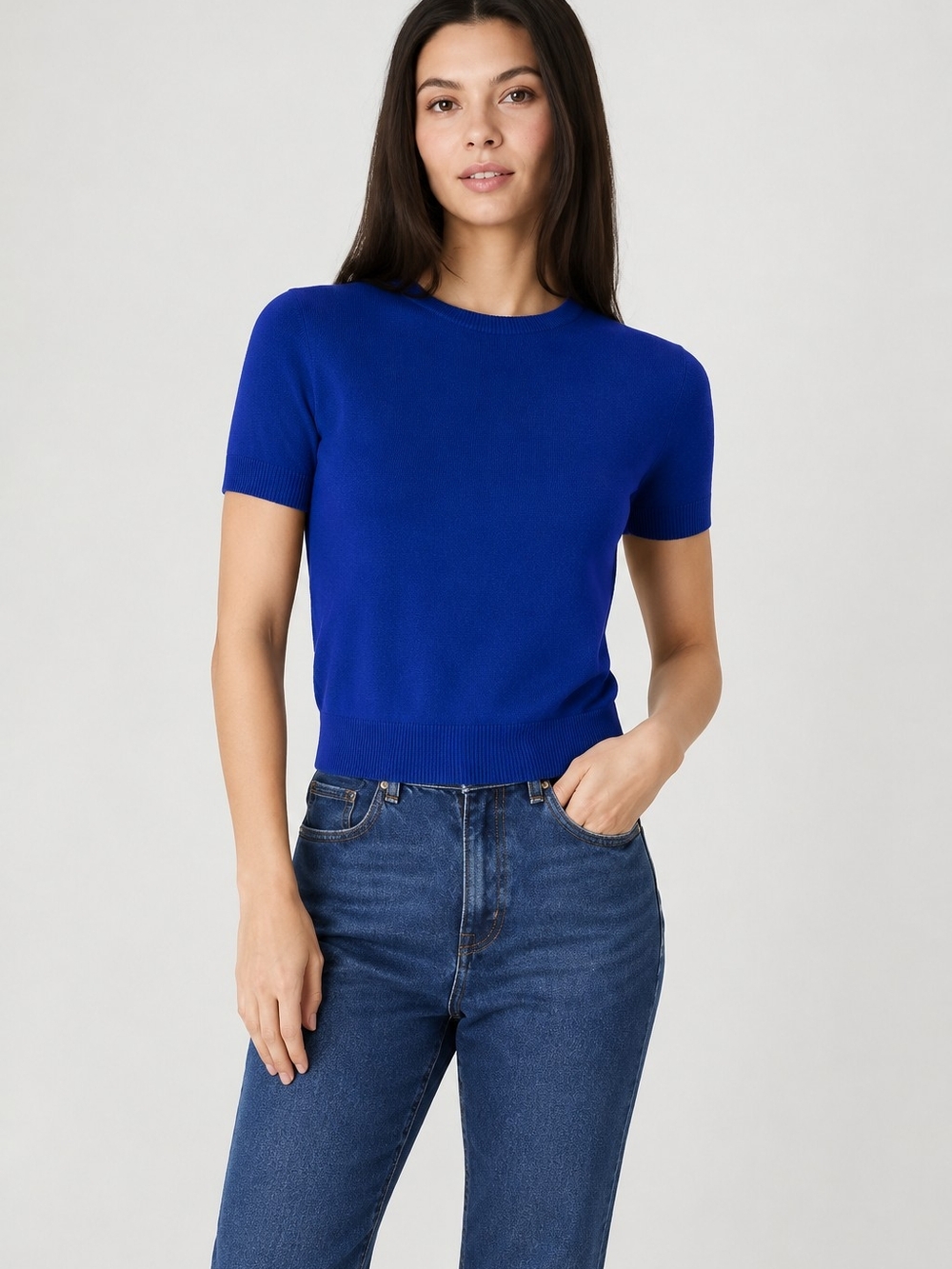 French Connection Short Sleeve Crewneck Top in Royal Blue